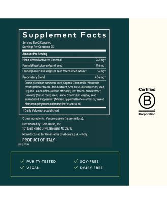 Gas & Bloating - Provides Relief from Occasional Gas & Bloating - With Activated Charcoal, Fennel- 50 Capsules (25 Servings)