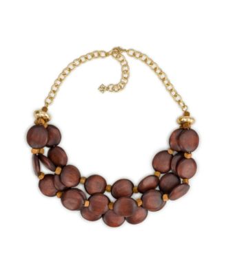 Gold-Tone Plated 3 Strand Wood Beaded Necklace