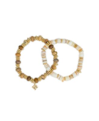 Gold-Tone Plated Wood Butterfly Stretch Bracelet Set