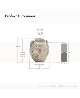 Rustic Antiqued Terracotta Vase, 10.4-Inch Round Bouquet Holder for Farmhouse Decor