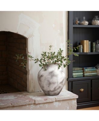 Rustic Gray with Weathered White Finish 12.4-Inch Tall Stoneware Vase for Farmhouse Decor