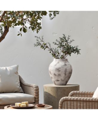 Rustic Gray with Weathered White Finish 14.8-Inch Tall Stoneware Vase for Farmhouse Decor