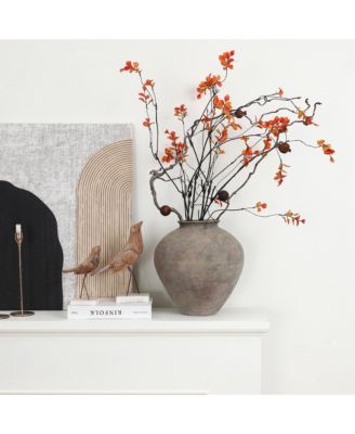 Rustic Ceramic Vase, 12.6" Tall Terracotta Pot with Earthy Gray-Brown Finish, Handcrafted