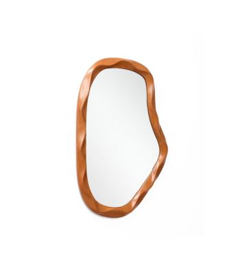 Natural Wood Finish Asymmetrical MDF Frame Wall Mirror, 31.5" H  x  22.6" W