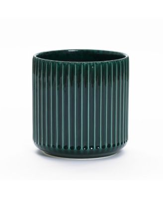 Jade Green Ribbed 13.8-Inch Round Ceramic Planter