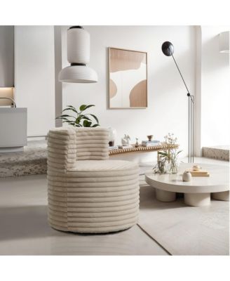 Modern Light Brown Upholstered Swivel Barrel Accent Chair