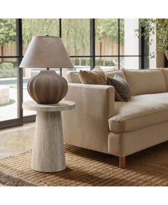 Stone Pattern Engineered Wood 19.7-Inch Tall Round End Table & Nightstand – Modern Side Table for Living Spaces