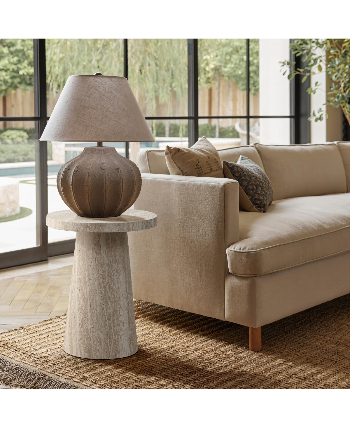 LuxenHome Stone Pattern Engineered Wood 19.7-Inch Tall Round End Table & Nightstand – Modern Side Table for Living Spaces