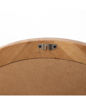 Natural Wood Frame Round Wall Mirror, 28” Rustic Wooden Decor