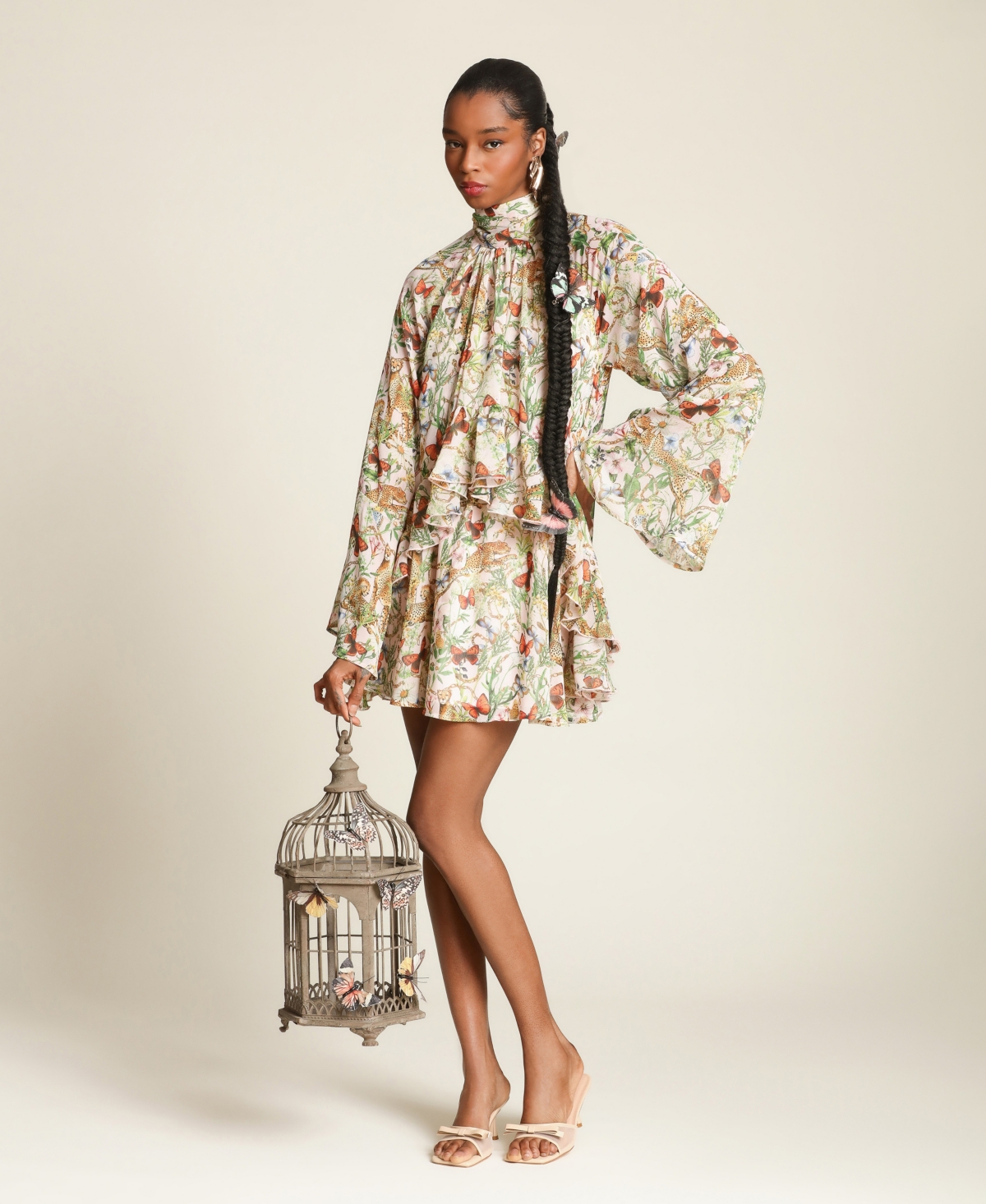 Avec Les Filles Women's High Neck Ruffle Mini Dress