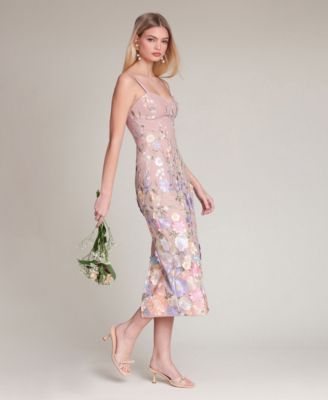 Women's Floral Applique Bustier Midi Dress