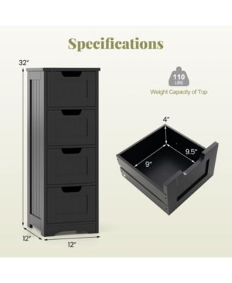 Bathroom Floor Cabinet Free-Standing Side Storage Organizer w/ 4 Drawers