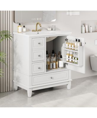 30'' Bathroom Vanity with Ceramic Sink, Solid Wood Frame, Multi-Drawer Storage & Soft Close Door for Modern Bathrooms