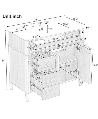 36'' Solid Wood Bathroom Vanity with Sink, Tilt-Out Drawer & 2-Door Storage, Freestanding Modern Cabinet for Easy Assembly