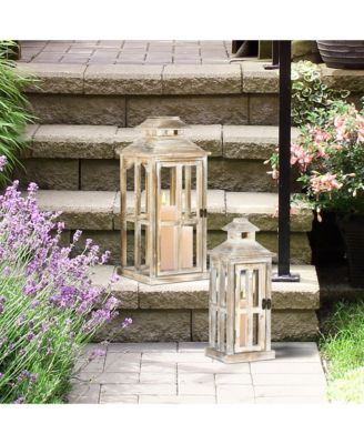 2 Pack 28"/20" Large Lantern Decorative, Fir Wood Outdoor Lantern