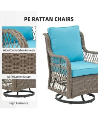 3-Piece Outdoor Patio Bistro Set - PE Wicker 360° Swivel Glider Chairs with Thick Cushions & Tempered Glass Table,Rattan Furniture for Porch