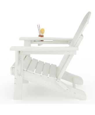 Folding Adirondack Chair Set of 2, HDPE Outdoor Patio Chair with Cup Holder, All Weather Resistent Wooden Textured for patios, Decks, Gardens