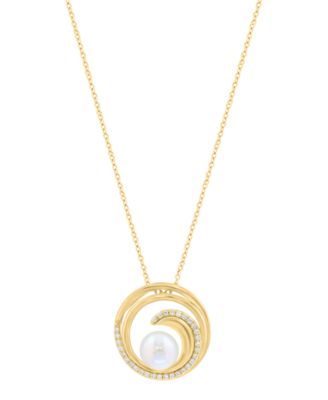 Freshwater Pearl (7mm) Pendant Necklace in Gold Over Sterling Silver