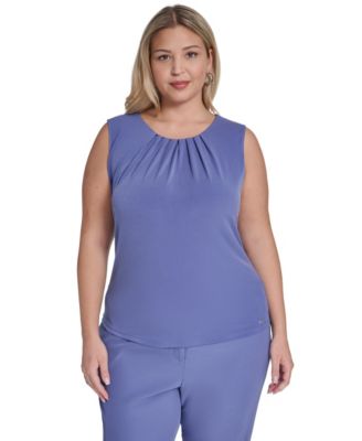 Plus Size Solid Pleated Neck Camisole Top