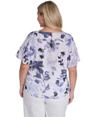 Plus Size Printed Crew Neck Top
