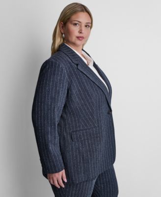 Plus Size Long-Sleeve Pinstripe Oversize One Button Blazer