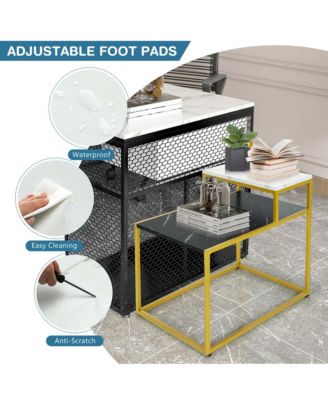 2 Tier End Side Table Metal Frame Nightstand with Storage Shelf Living Room