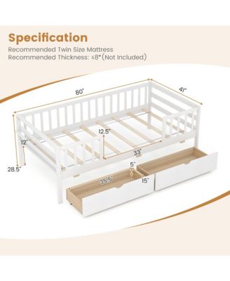 Twin Size Kids Bed w/ Storage 2 Pull-out Drawers Side Shelf for Children and Teens