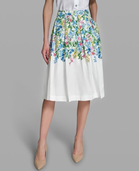 Женская юбка KARL LAGERFELD PARIS Pleated Placed Printed, цвет: Белый комбинированный
