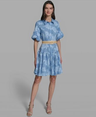 Women's Short-Sleeve Collared Burnout Dress