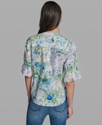 Women's Short-Sleeve V-Neck Printed Shirt