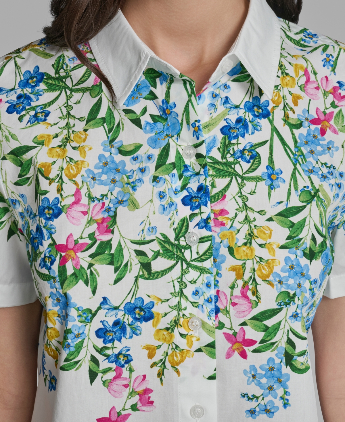 Karl Lagerfeld Paris Women's Short-Sleeve Multi Floral Poplin Shirt