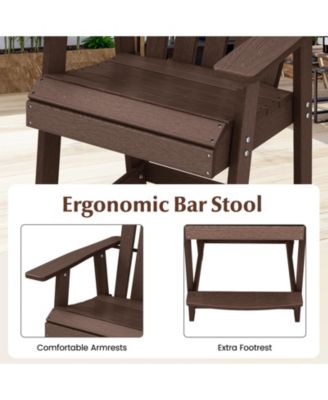 Tall Bar Stool HDPE Chair w/ Armrest Footrest Home Indoor Outdoor Patio