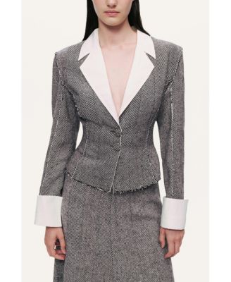Women's Contrast Lapel Tailored Textured Jacket
