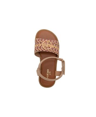 Little Girls Girl's  Fashion Sandals – Dressy Shoes with Raffia Upper and Logo Medallion Accent