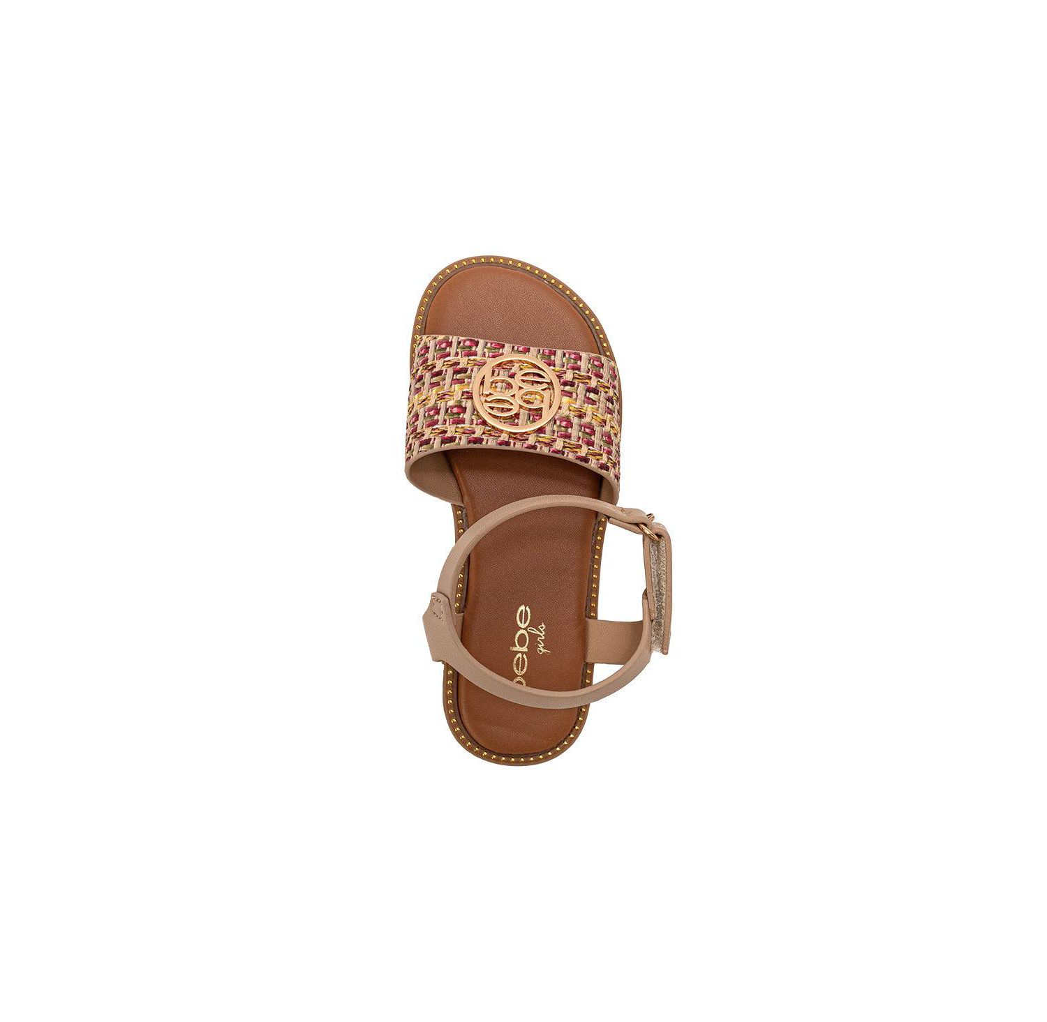 Girls Girl's Fashion Sandals - Dressy Shoes with Raffia Upper and Logo Medallion Accent