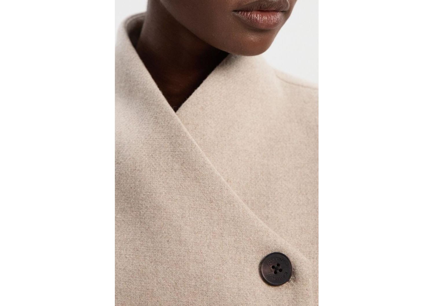 Women's Wool Wrap Neck Tailored Belted Midi Coat