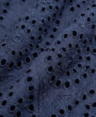 Women's Puff-Sleeve Eyelet Smocked-Waist Midi Dress