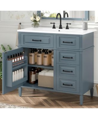 36"  Freestanding Bathroom Vanity with Ceramic Sink, Flip Drawers & Adjustable Shelf, Modern Storage Cabinet for Main Bathrooms