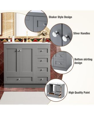 36" Shaker Bathroom Vanity with Ceramic Sink,Freestanding MDF Cabinet, Soft-Close Drawers & 2 Doors for Modern Storage