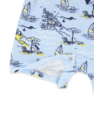 Baby Boys' Stretch Jersey Resort Motif Printed Short-Sleeve Romper