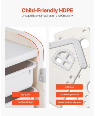 Kids Toy Storage Organizer with Bookshelf, 4-Tier Cubby Cabinet with 10 Movable Plastic Bins, Toy & Book Storage