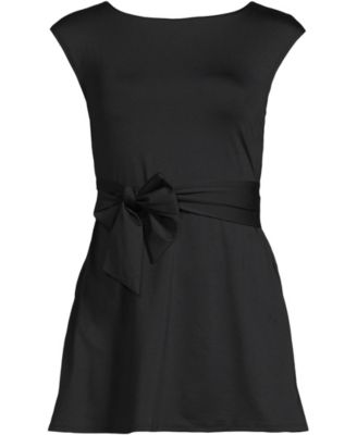 Women's Cap Sleeve Tie Belt Mini Swim Dress