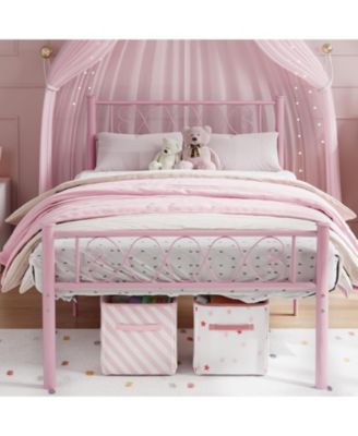 Metal Bed Frame - Headboard and Footboard with Iron Heart Design, Platform Bed for Boys and Girls, No Box Spring Needed