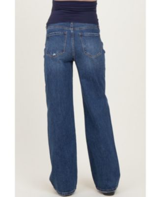 Maternity Navy Dark Wash Wide Leg Jeans