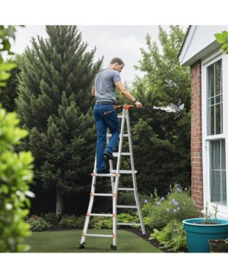 17 ft Telescoping A-Frame Ladder, Compact Aluminum Multi-Function Extension Ladder, Collapsible Design, 330 lb Load Capacity