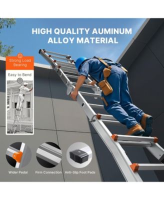 17 ft Telescoping A-Frame Ladder, Compact Aluminum Multi-Function Extension Ladder, Collapsible Design, 330 lb Load Capacity