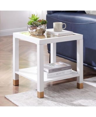 Square Side Table - Modern 2-Tier Tempered Glass End Table, Gold Mesh Accent Bedside Table with Metal Frame for Bedroom, Living Room
