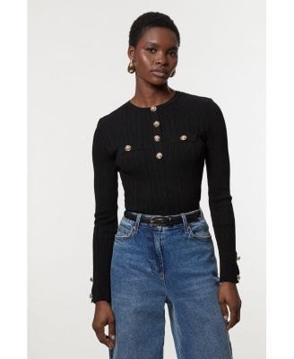 Women's Military Trim Rib Long Sleeve Knit Top