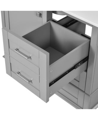 36" Bathroom Vanity with Ceramic Sink, Solid Pine Frame, Soft Close Drawers & Door for Small Spaces