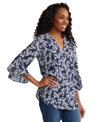 Petite V-Neck Flutter Sleeve Blouse